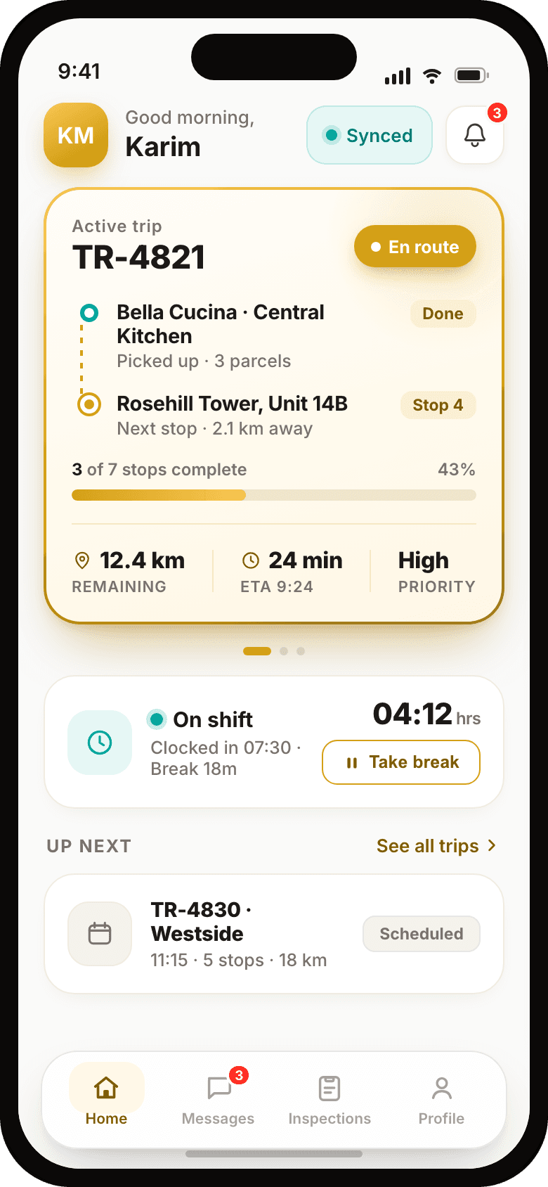 Cooriroo driver app home screen with an active trip